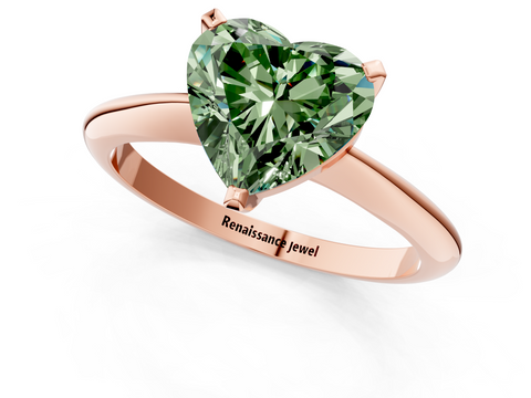 Rose gold Fancy Green Heart  Solitaire Engagement Ring with Classic Band and Four-Prong Setting_1