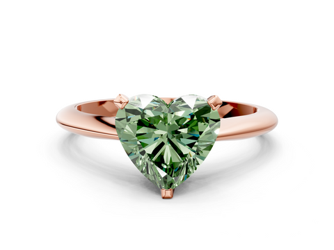 Rose gold Fancy Green Heart  Solitaire Engagement Ring with Classic Band and Four-Prong Setting