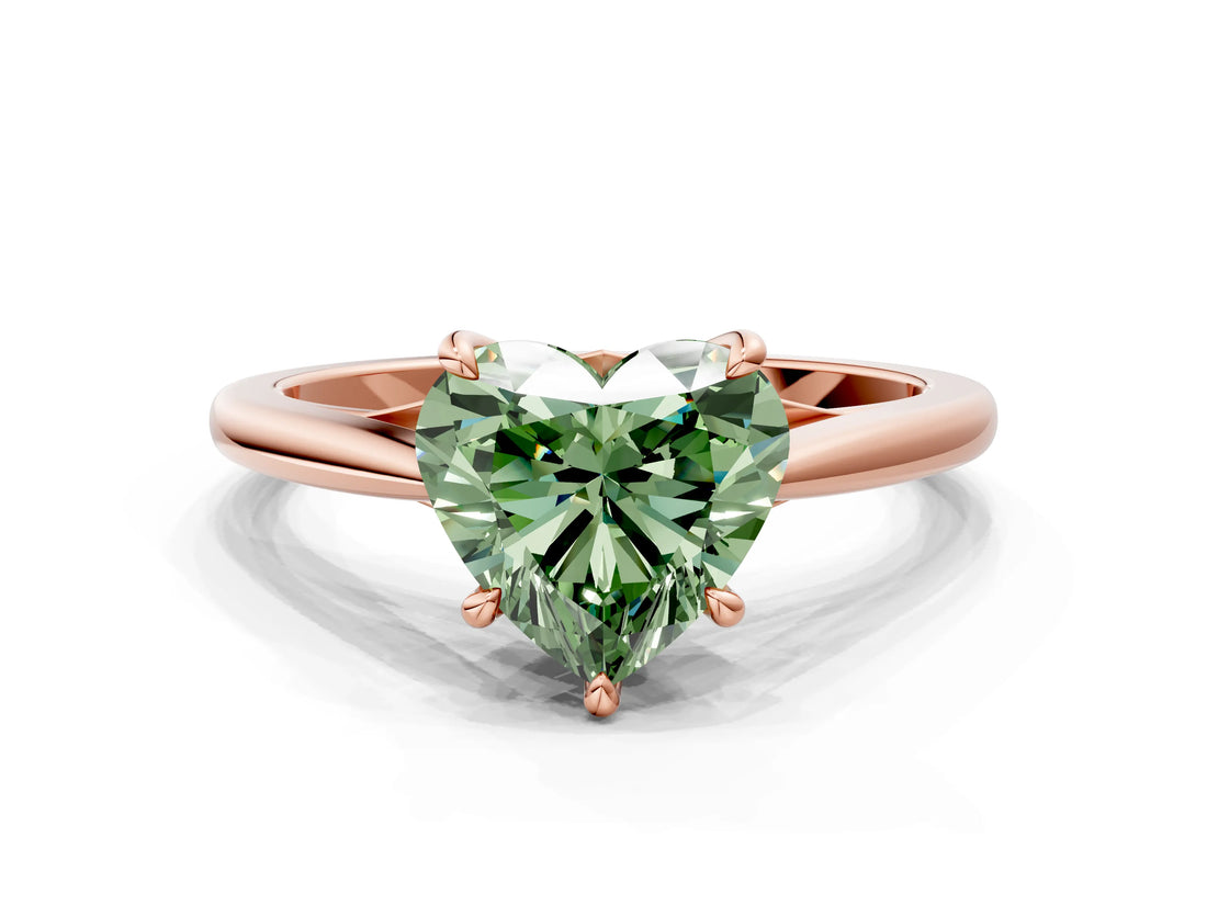 Rose gold Fancy Green Heart  Solitaire Engagement Ring with Four-Prong Setting and Classic Band