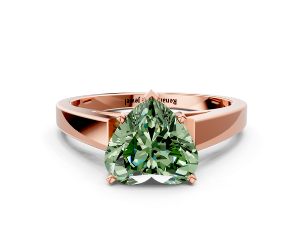 Rose gold Fancy Green Heart  Solitaire Engagement Ring with Four-Prong Setting and Tapered Band