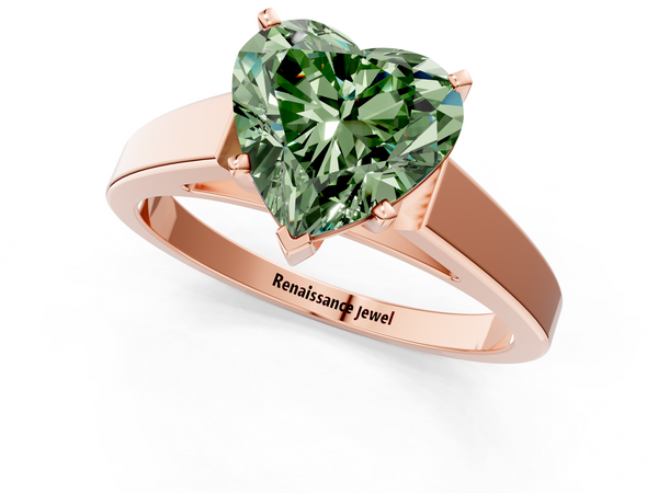 Rose gold Fancy Green Heart  Solitaire Engagement Ring with Four-Prong Setting and Tapered Band