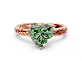 Rose gold Fancy Green Heart  Solitaire Engagement Ring with Scrollwork Band and Four-Prong Setting