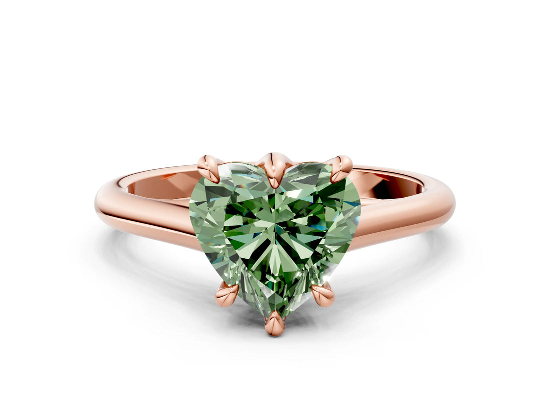 Rose gold Fancy Green Heart  Solitaire Engagement Ring with Six-Prong Setting and Classic Band 1