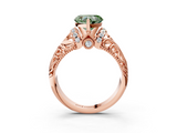 Rose gold Fancy Green Heart  Solitaire Filigree Engagement Ring with Halo and Prong Setting_3