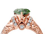 Rose gold Fancy Green Heart  Solitaire Filigree Engagement Ring with Halo and Prong Setting_4