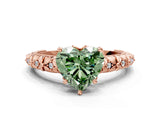 Rose gold Fancy Green Heart  Solitaire Floral Milgrain Engagement Ring_31