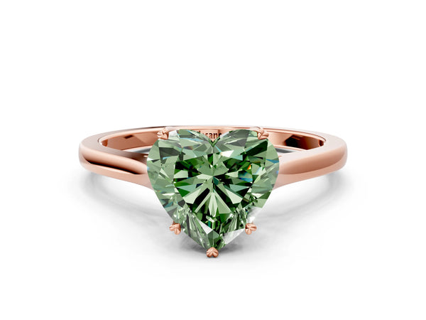 Rose gold Fancy Green Heart  Solitaire Heart Prong Engagement Ring with Tapered Band