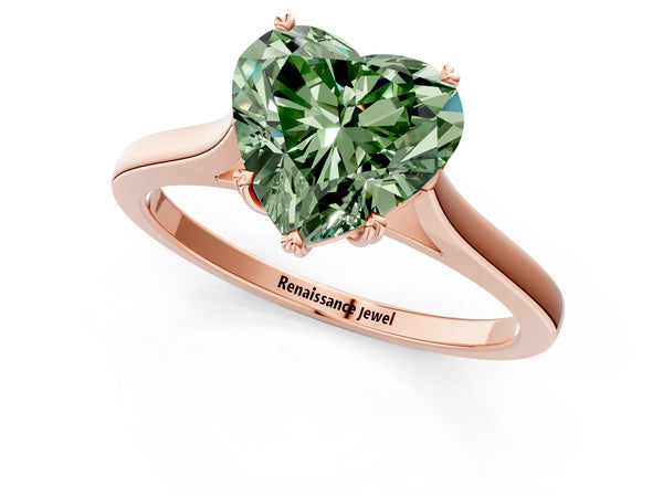 Rose gold Fancy Green Heart  Solitaire Heart Prong Engagement Ring with Tapered Band