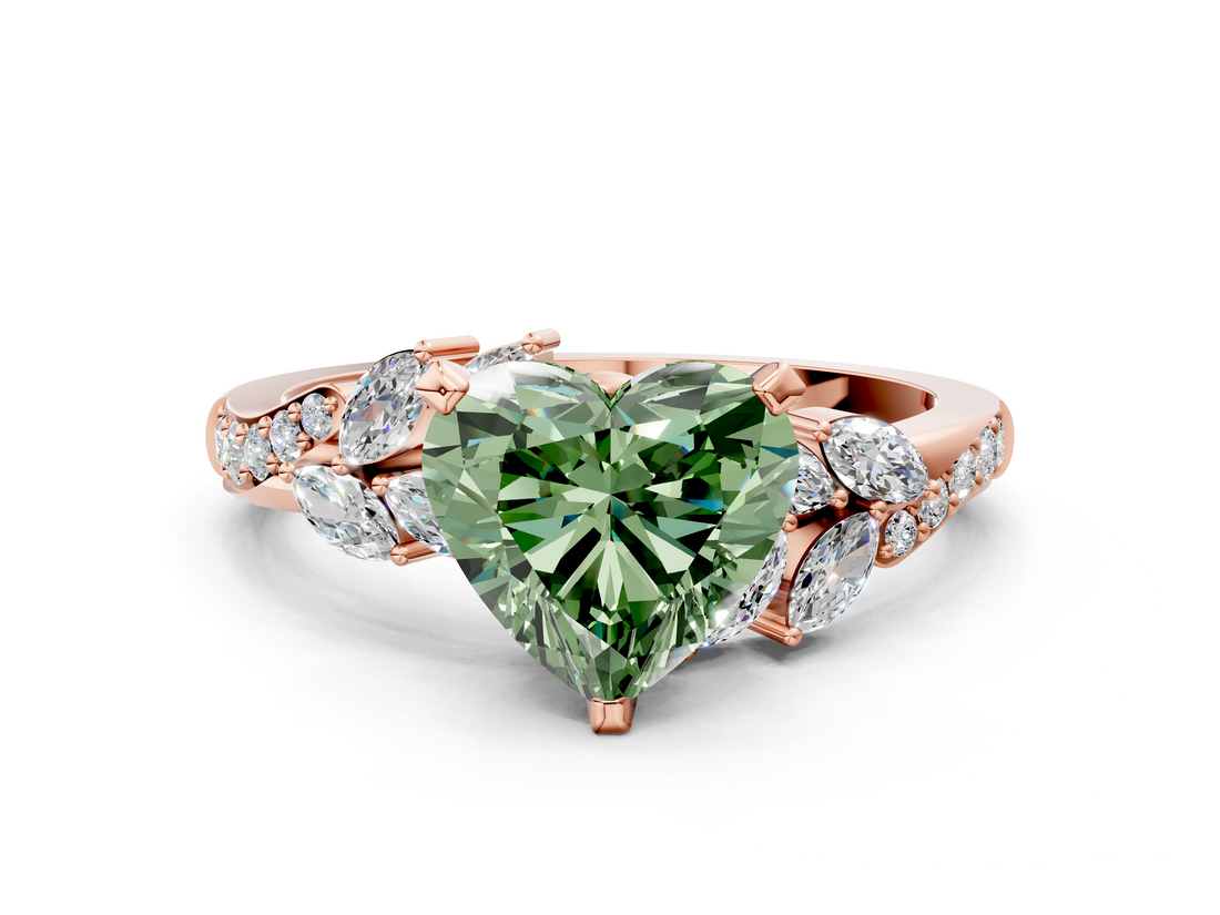Rose gold Fancy Green Heart  Solitaire Marquise Twist Band with Six-Prong Setting