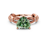 Rose gold Fancy Green Heart  Solitaire Milgrain Diamond Engagement Ring with Bezel and Marquise Band