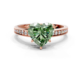 Rose gold Fancy Green Heart  Solitaire Pavé Band Prong Setting Ring