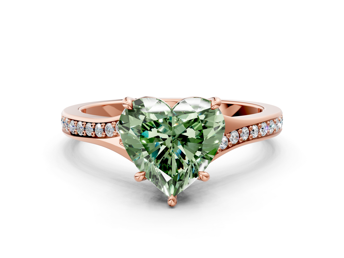 Rose gold Fancy Green Heart  Solitaire Pavé Band with Four-Prong Setting_18