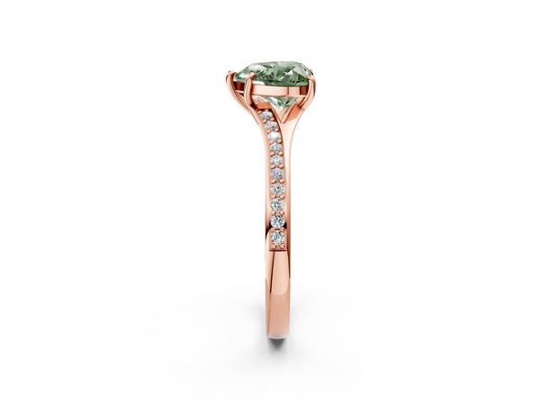 Rose gold Fancy Green Heart Cut Diamond Solitaire Ring with Pavé Band and Prong Setting
