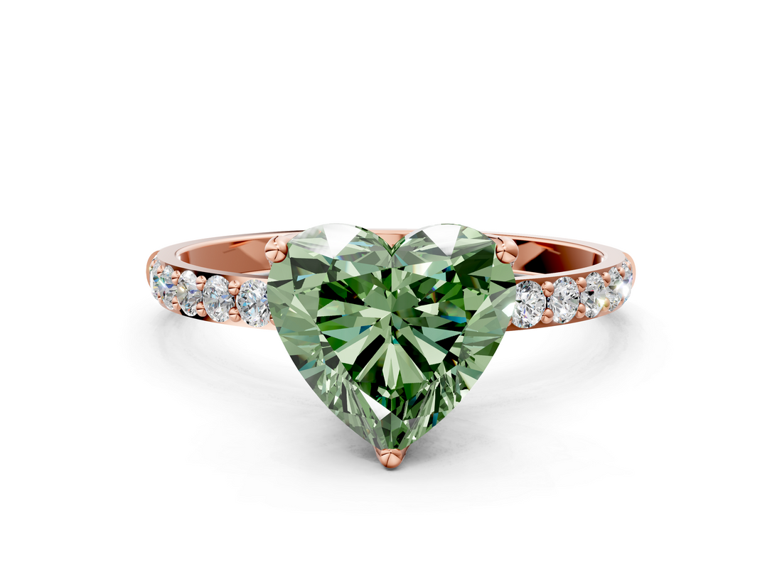 Rose gold Fancy Green Heart  Solitaire Pavé Diamond Engagement Ring with Four-Prong Setting