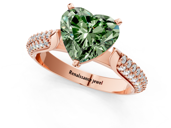 Rose gold Fancy Green Heart  Diamond Solitaire Engagement Ring with Pavé Band and Four-Prong Setting