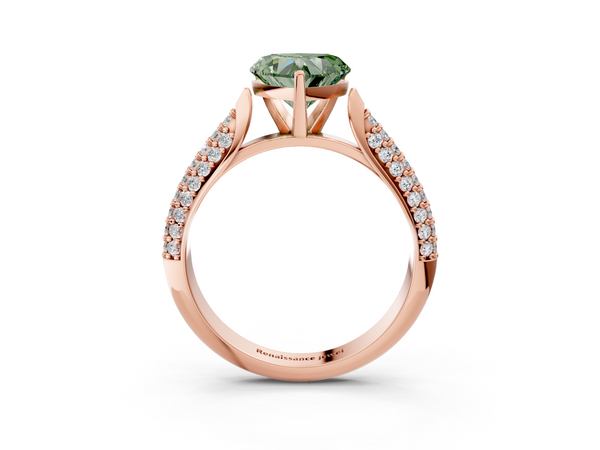 Rose gold Fancy Green Heart  Diamond Solitaire Engagement Ring with Pavé Band and Four-Prong Setting