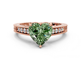 Rose gold Fancy Green Heart  Solitaire Pavé Diamond Milgrain Engagement Ring with Four-Prong Setting