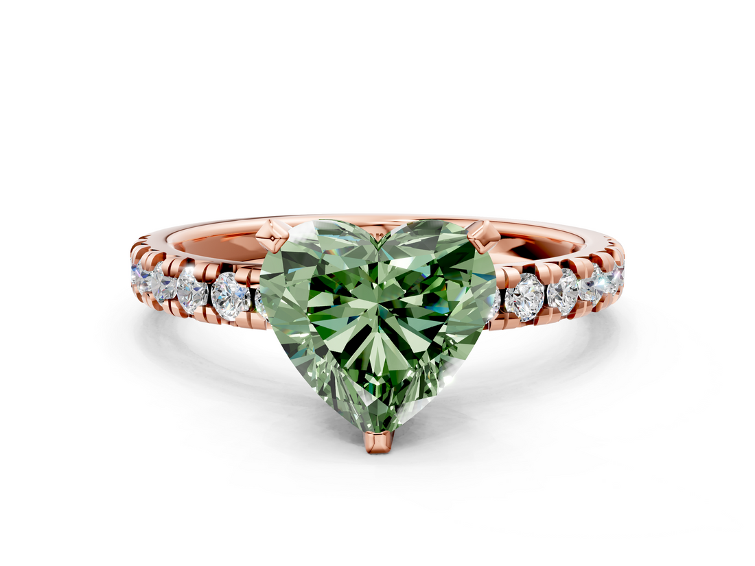 Rose gold Fancy Green Heart  Solitaire Pave Diamond Engagement Ring with Four-Prong Setting