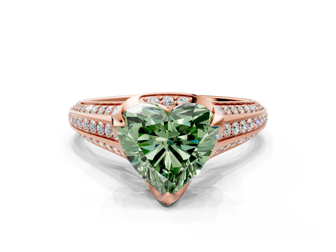 Rose gold Fancy Green Heart  Solitaire Pave Split Shank Ring with Four-Prong Setting_81