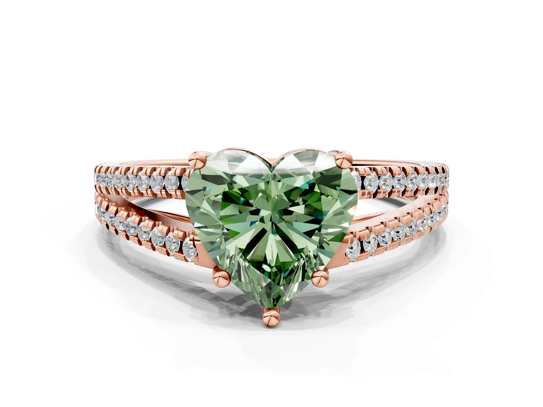 Rose gold Fancy Green Heart  Solitaire Split Shank Pavé Diamond Engagement Ring