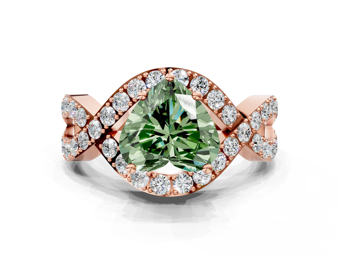 Rose gold Fancy Green Heart  Solitaire Twist Band Pavé Diamond Engagement Ring_32