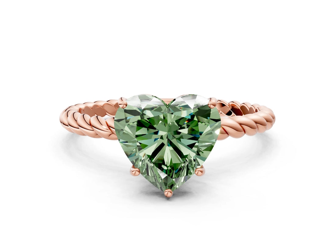 Rose gold Fancy Green Heart  Solitaire Twist Band Ring with Four-Prong Setting_65