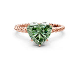 Rose gold Fancy Green Heart  Solitaire Twist Band Ring with Four-Prong Setting_65