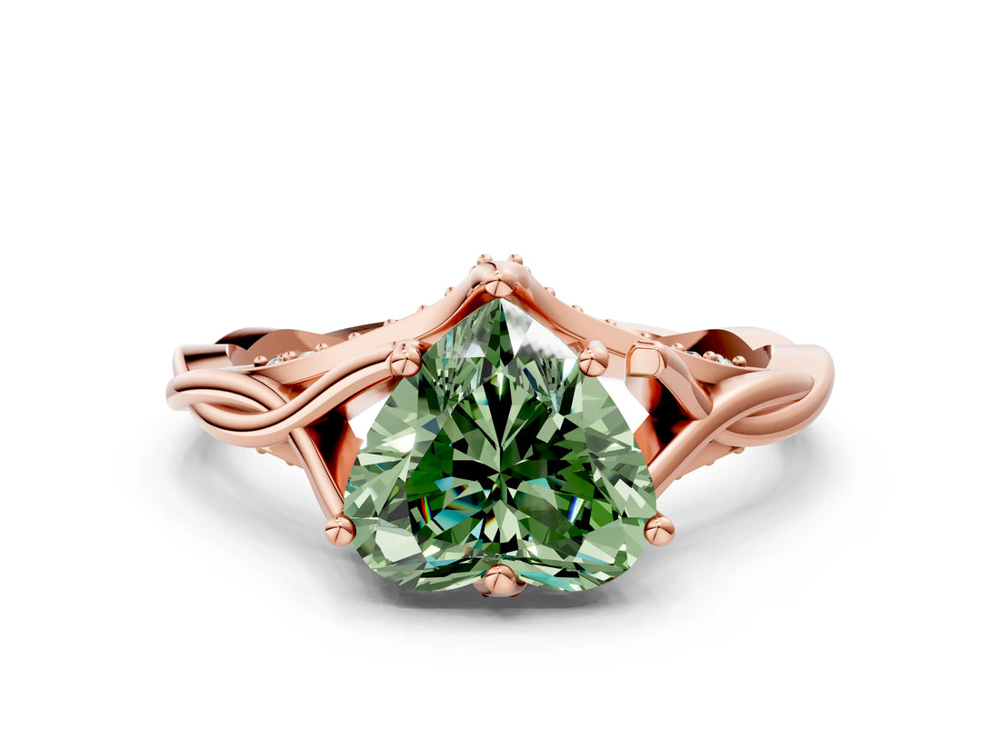 Rose gold Fancy Green Heart  Solitaire Twist Band Six-Prong Setting 1