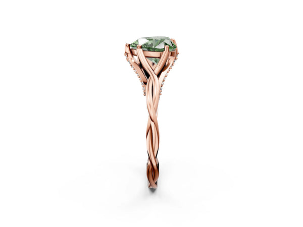 Rose gold Fancy Green Heart  Solitaire Twist Band Six-Prong Setting