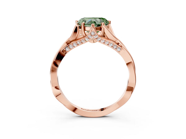 Rose gold Fancy Green Heart  Solitaire Twist Band Six-Prong Setting