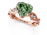 Rose gold Fancy Green Heart  Solitaire Twist Band with Leaf Prong Setting 1