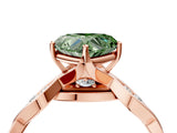 Rose gold Fancy Green Heart  Solitaire Twist Band with Leaf Prong Setting 4