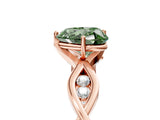 Rose gold Fancy Green Heart  Solitaire Twist Band with Leaf Prong Setting 5