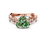 Rose gold Fancy Green Heart  Solitaire Twist Band with Leaf Prong Setting