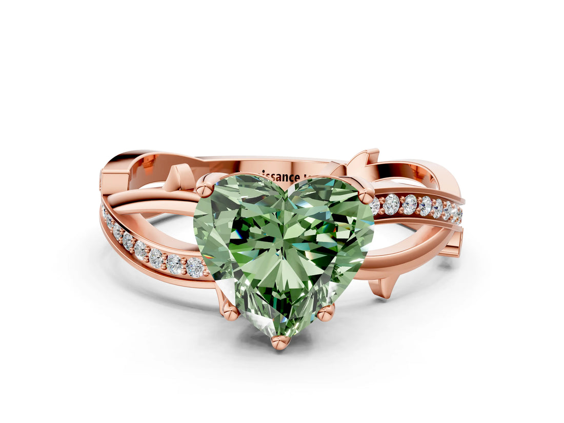 Rose gold Fancy Green Heart  Solitaire Twist Band with Pavé Accents and Four-Prong Setting_19