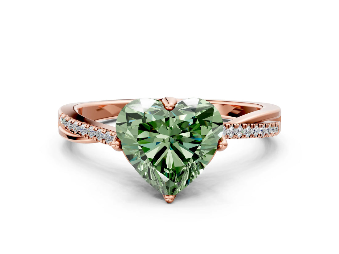 Rose gold Fancy Green Heart  Solitaire Twist Band with Pavé Diamonds and Four-Prong Setting_47