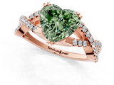 Rose gold Fancy Green Heart  Solitaire Twist Band with Pavé Setting and Four-Prong Setting_1