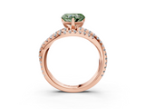 Rose gold Fancy Green Heart  Solitaire Twist Band with Pavé Setting and Four-Prong Setting_3