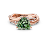 Rose gold Fancy Green Heart  Solitaire Twist Band with Pave Prong Setting
