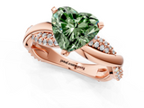 Rose gold Fancy Green Heart  Solitaire Twist Band with Pave Prong Setting_1