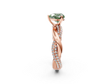 Rose gold Fancy Green Heart  Solitaire Twist Band with Pave Prong Setting_2