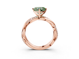 Rose gold Fancy Green Heart  Solitaire Twist Band with Pave Prong Setting_3