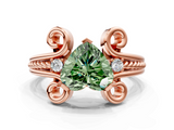 Rose gold Fancy Green Heart  Solitaire Twisted Band Scroll Prong Ring_3