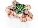 Rose gold Fancy Green Heart  Solitaire Twisted Band Scroll Prong Ring_4