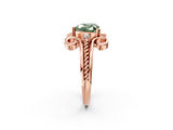 Rose gold Fancy Green Heart  Solitaire Twisted Band Scroll Prong Ring_5