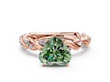Rose gold Fancy Green Heart  Solitaire Twisted Band with Pavé Accents and Four-Prong Setting