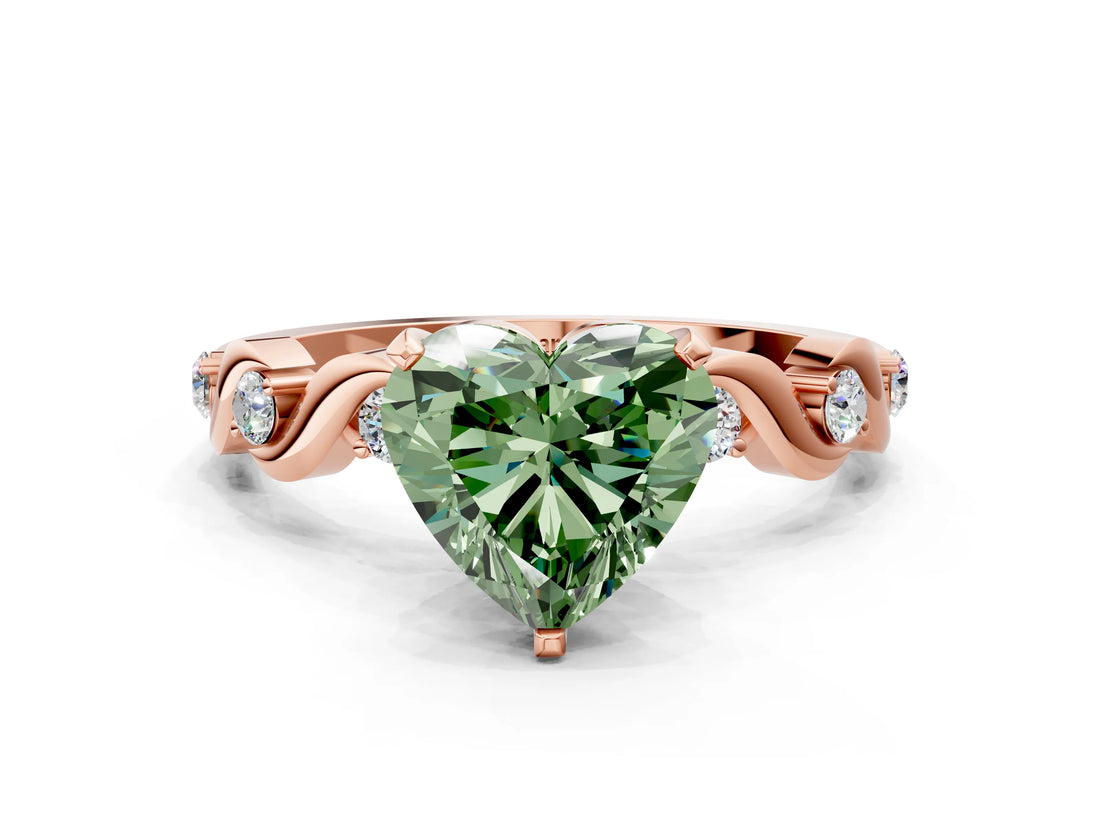 Rose gold Fancy Green Heart  Solitaire Twisted Band with Prong Setting 1