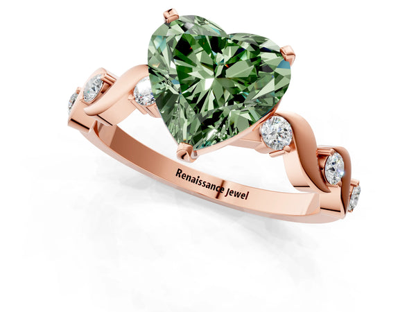 Rose gold Fancy Green Heart  Solitaire Twisted Band with Prong Setting