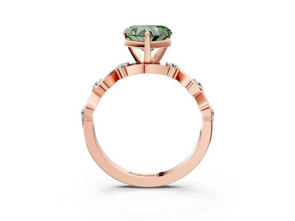 Rose gold Fancy Green Heart  Solitaire Twisted Band with Prong Setting