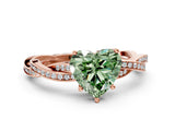 Rose gold Fancy Green Heart  Solitaire Twisted Pave Diamond Ring with Four-Prong Setting_12